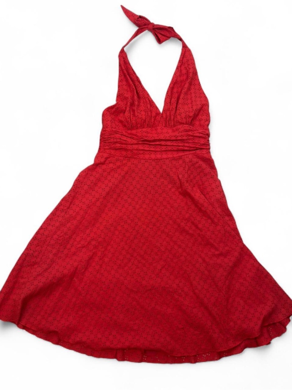 Rubber Ducky Red Eyelet Halter Backless Dress Size Large